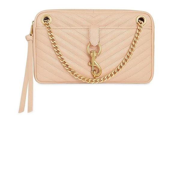 Rebecca Minkoff Quilted Leather Zip Edie Shoulder Bag Nude. - Picture 2 of 6